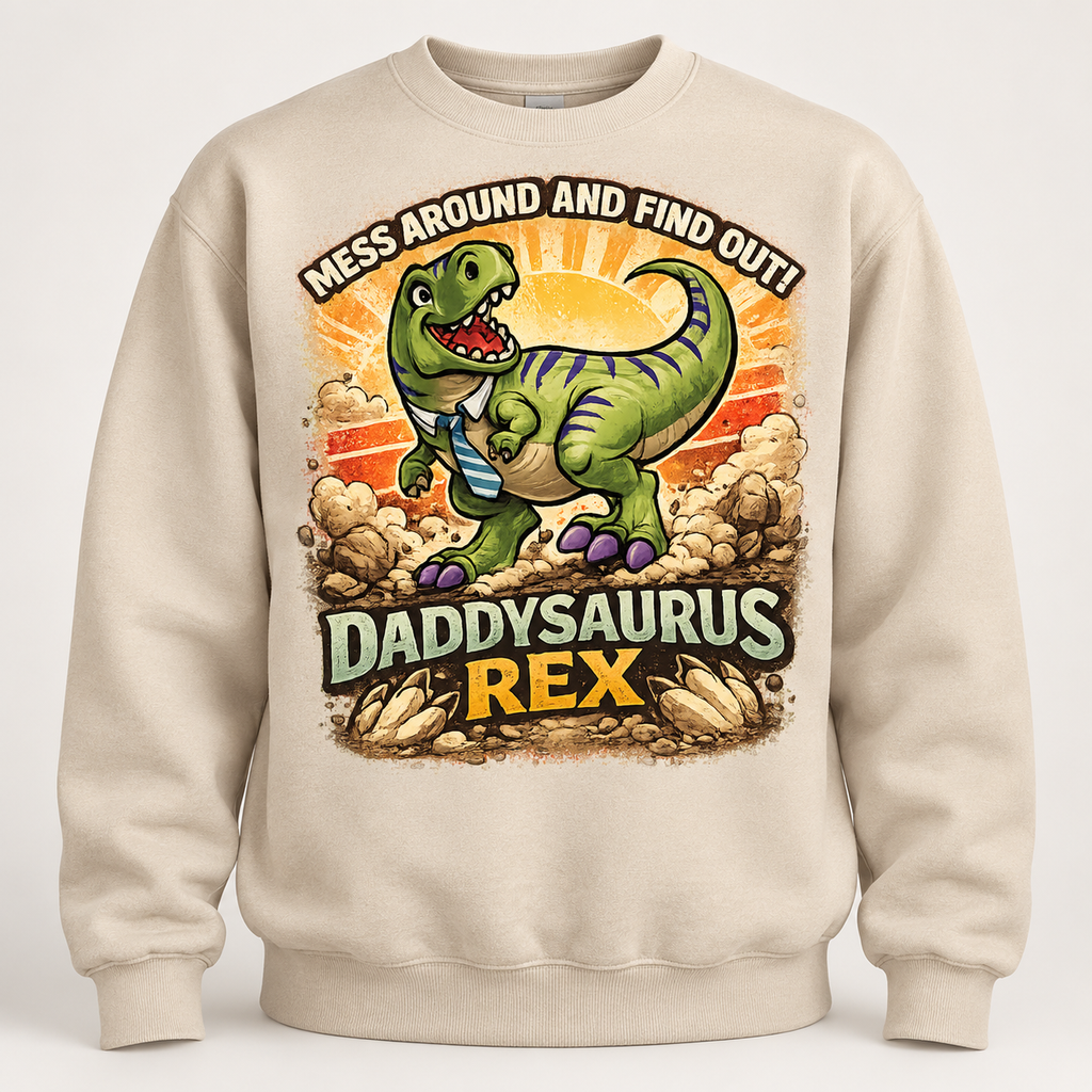 Daddysaurus Rex Hoodie, T-Shirt or Crewneck Sweatshirt | Funny Dinosaur Dad Print