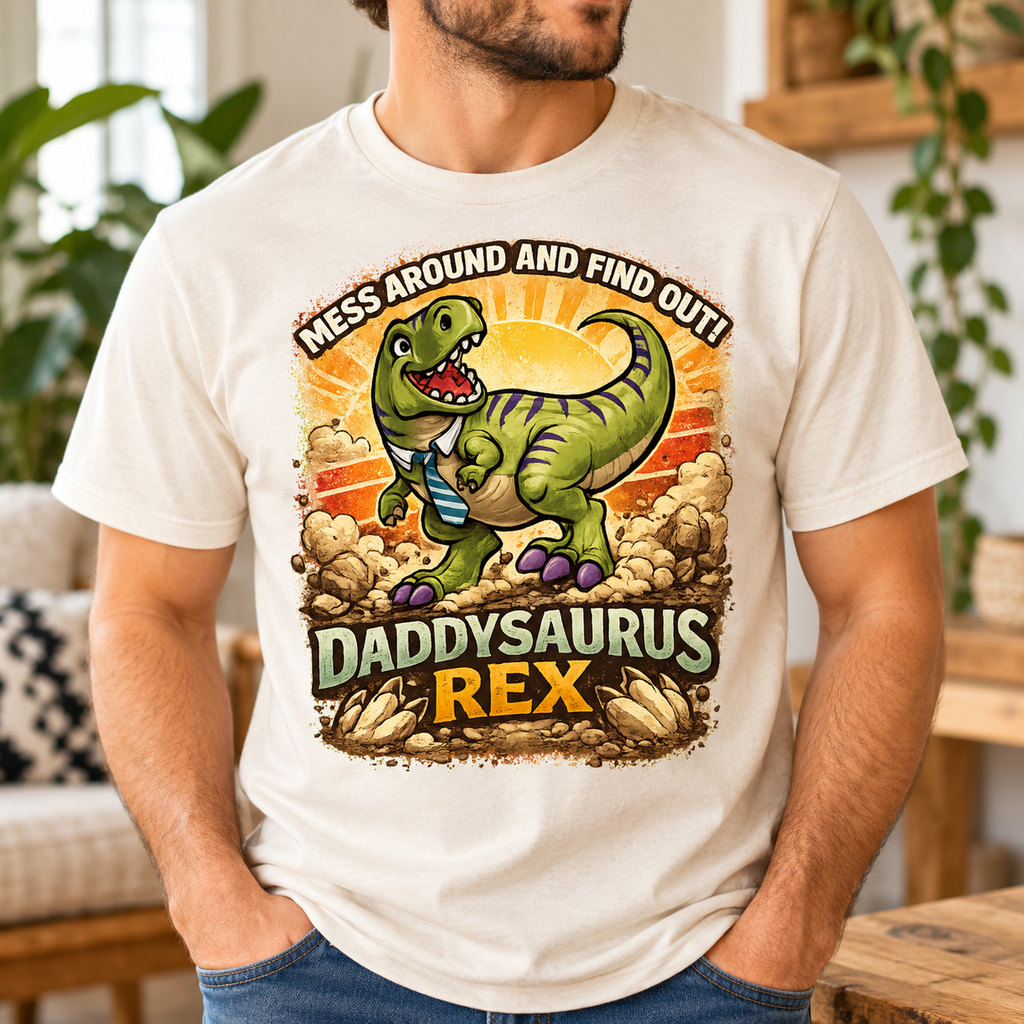 Daddysaurus Rex Hoodie, T-Shirt or Crewneck Sweatshirt | Funny Dinosaur Dad Print
