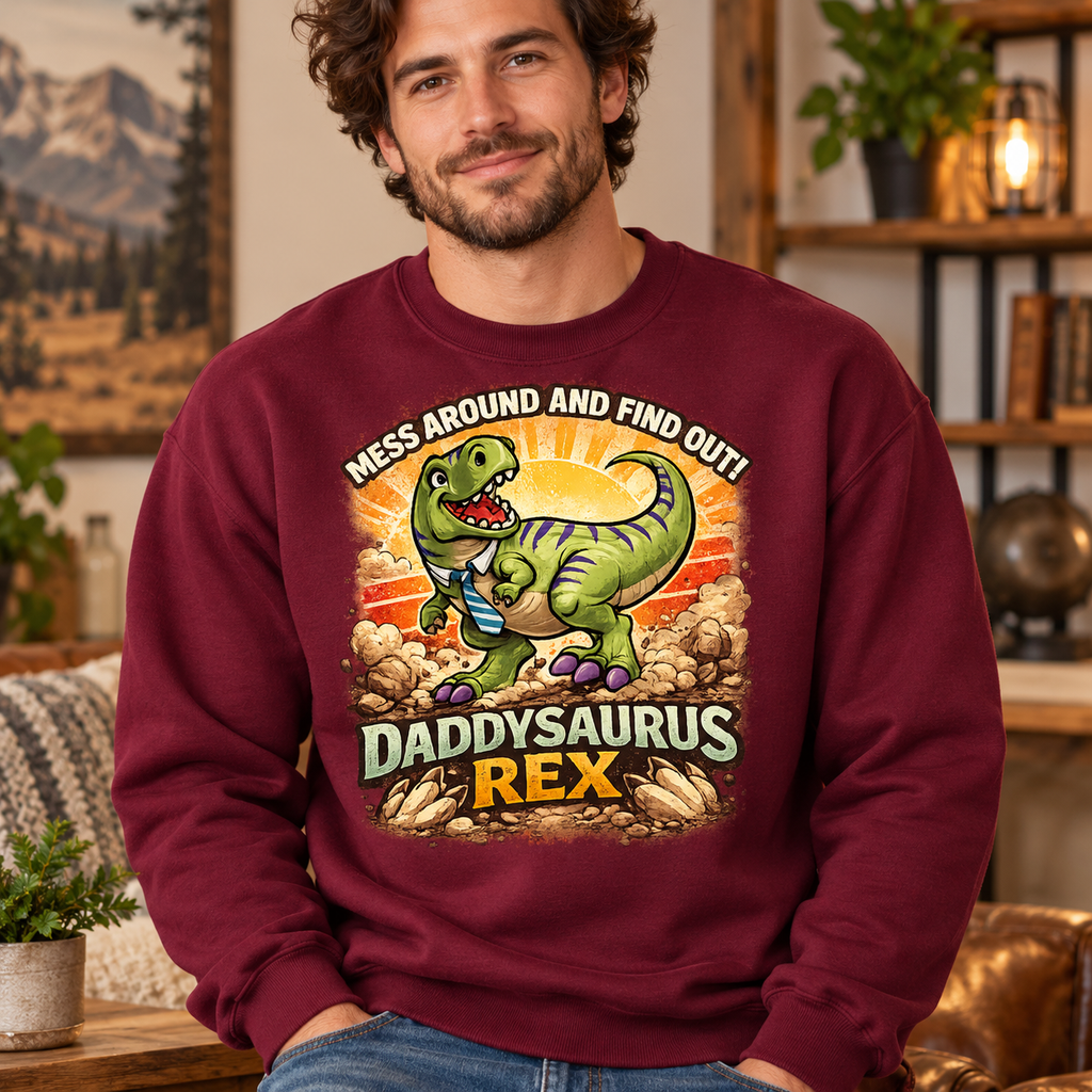 Daddysaurus Rex Hoodie, T-Shirt or Crewneck Sweatshirt | Funny Dinosaur Dad Print