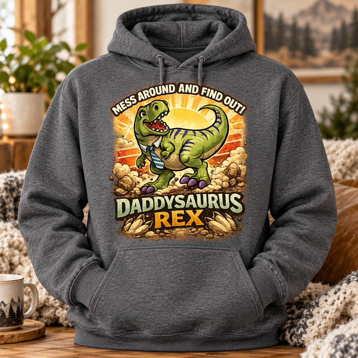 Daddysaurus Rex Hoodie, T-Shirt or Crewneck Sweatshirt | Funny Dinosaur Dad Print
