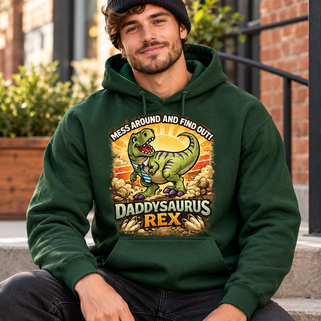 Daddysaurus Rex Hoodie, T-Shirt or Crewneck Sweatshirt | Funny Dinosaur Dad Print