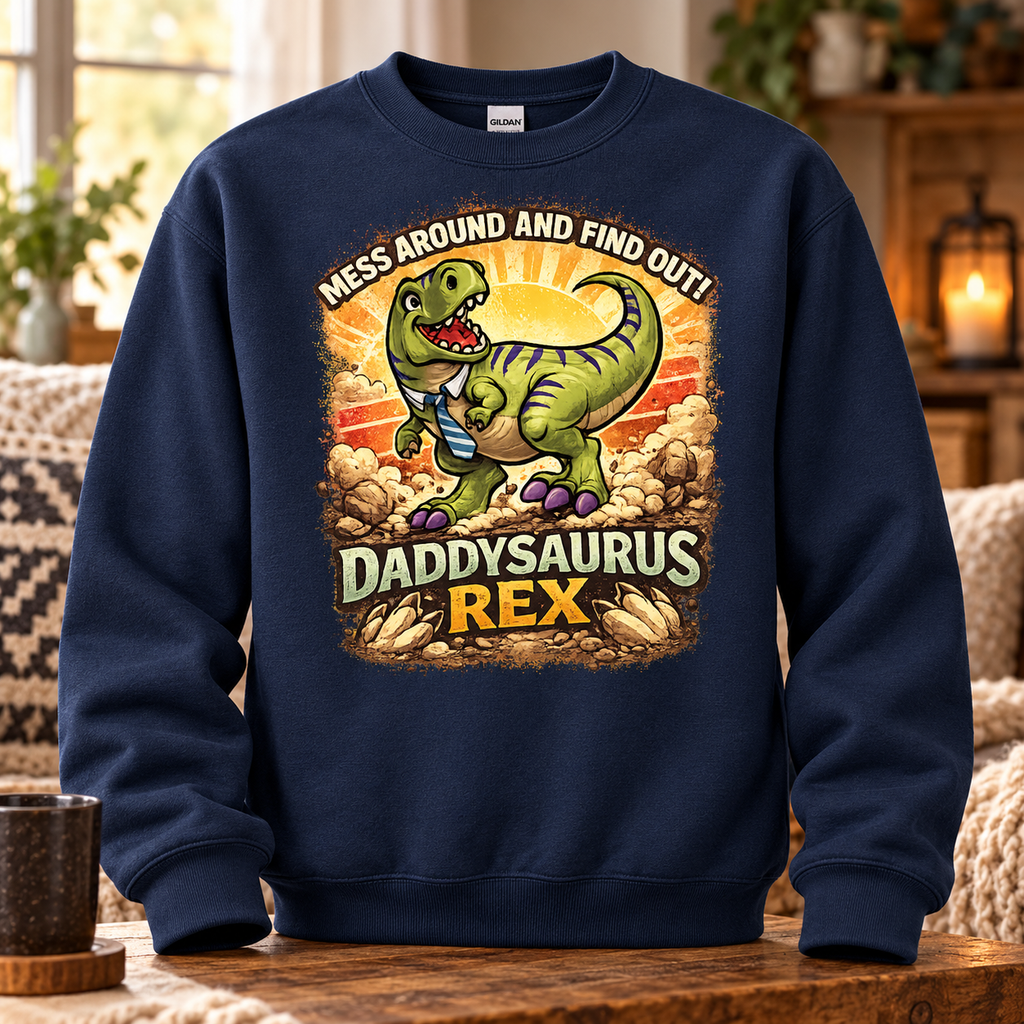 Daddysaurus Rex Hoodie, T-Shirt or Crewneck Sweatshirt | Funny Dinosaur Dad Print