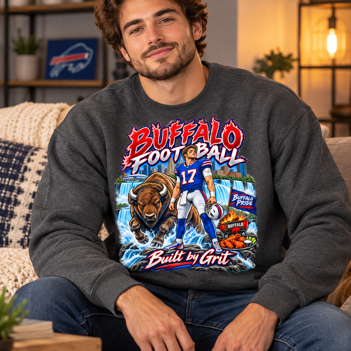 Buffalo Football Hoodie, T-Shirt or Crewneck Sweatshirt | Built by Grit Graphic