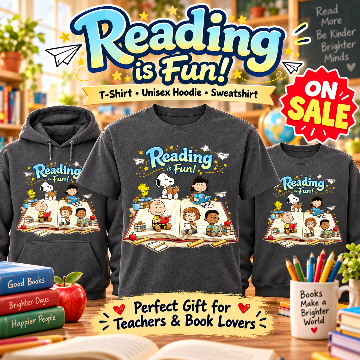 Reading Is Fun Hoodie, T-Shirt or Sweatshirt | Book Lover Gift for Teachers