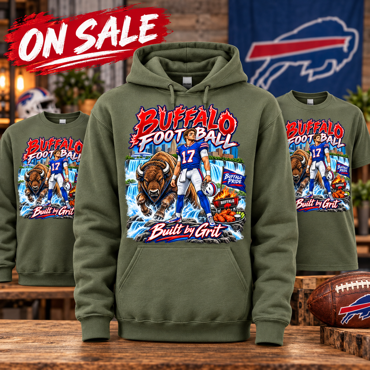 Buffalo Football Hoodie, T-Shirt or Crewneck Sweatshirt | Built by Grit Graphic